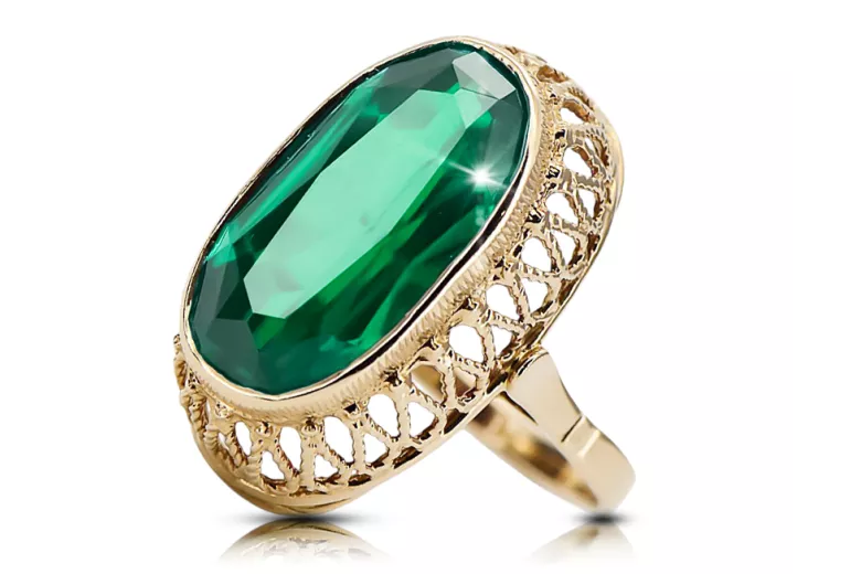 Pierścionek Klasyczny Vintage Szmaragd 14k żółte złoto vrc129y